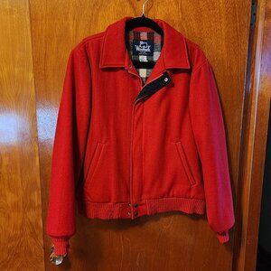 Women's Large Vintage Woolrich Red Wool Zip Up Coat Made In USA